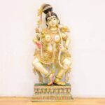 Handcrafted Wooden Apsara Statue (3 Feet) – Antique Finish Sculpture with Bow & Arrow