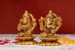 Brass Superfine Ganesh Laxmi Idol on Lotus – 3.25 Inch - Image 2