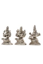 Brass Silver Coated Ganesh Laxmi Saraswati Idols – Detailed Carving – 3.15 Inch - Image 29