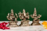 Brass Silver Coated Ganesh Laxmi Saraswati Idols – Detailed Carving – 3.15 Inch - Image 2