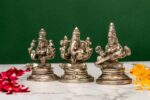 Brass Silver Coated Ganesh Laxmi Saraswati Idols – Detailed Carving – 3.15 Inch - Image 14