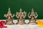 Brass Silver Coated Ganesh Laxmi Saraswati Idols – Detailed Carving – 3.15 Inch - Image 13
