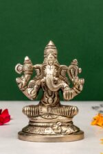 Brass Silver Coated Ganesh Laxmi Saraswati Idols – Detailed Carving – 3.15 Inch - Image 8
