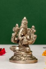 Brass Silver Coated Ganesh Laxmi Saraswati Idols – Detailed Carving – 3.15 Inch - Image 7