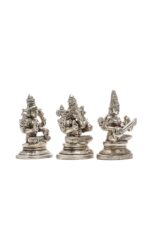 Brass Silver Coated Ganesh Laxmi Saraswati Idols – Detailed Carving – 3.15 Inch - Image 28