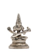 Brass Silver Coated Ganesh Laxmi Saraswati Idols – Detailed Carving – 3.15 Inch - Image 27