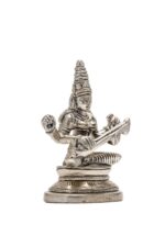 Brass Silver Coated Ganesh Laxmi Saraswati Idols – Detailed Carving – 3.15 Inch - Image 25