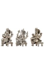 Brass Silver Coated Ganesh Laxmi Saraswati Idols – On Chowki – 3.15 Inch - Image 30