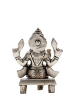 Brass Silver Coated Ganesh Laxmi Saraswati Idols – On Chowki – 3.15 Inch - Image 16