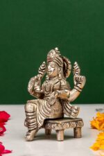 Brass Silver Coated Ganesh Laxmi Saraswati Idols – On Chowki – 3.15 Inch - Image 12