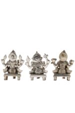 Brass Silver Coated Ganesh Laxmi Saraswati Idols – On Chowki – 3.15 Inch - Image 28