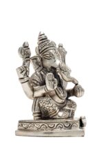 Brass Silver Coated Ganesh Laxmi Saraswati Idols – Detailed Carving – 3.5 Inch - Image 18