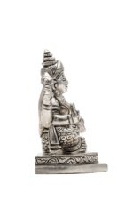 Brass Silver Coated Ganesh Laxmi Saraswati Idols – Detailed Carving – 3.5 Inch - Image 12