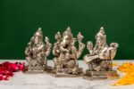 Brass Silver Coated Ganesh Laxmi Saraswati Idols – Detailed Carving – 3.5 Inch - Image 2
