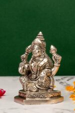 Brass Silver Coated Ganesh Laxmi Saraswati Idols – Detailed Carving – 3.5 Inch - Image 7
