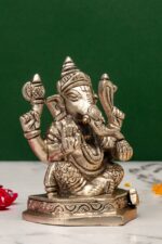 Brass Silver Coated Ganesh Laxmi Saraswati Idols – Detailed Carving – 3.5 Inch - Image 34