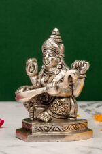 Brass Silver Coated Ganesh Laxmi Saraswati Idols – Detailed Carving – 3.5 Inch - Image 31