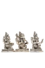 Brass Silver Coated Ganesh Laxmi Saraswati Idols – Detailed Carving – 3.5 Inch - Image 26