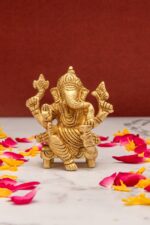 Superfine Brass Ganesha Idol Seated on Chowki – 2.5 Inch