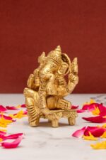 Superfine Brass Ganesha Idol Seated on Chowki – 2.5 Inch - Image 2