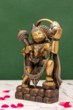 Brass Hanuman Balaji Idol Lifting the Sanjeevani Mountain – 8.6 Inch - Image 2