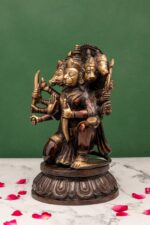 Superfine Panchmukhi Brass Hanuman Idol – Kneeling – 10 Arms – 10 Inch - Image 6