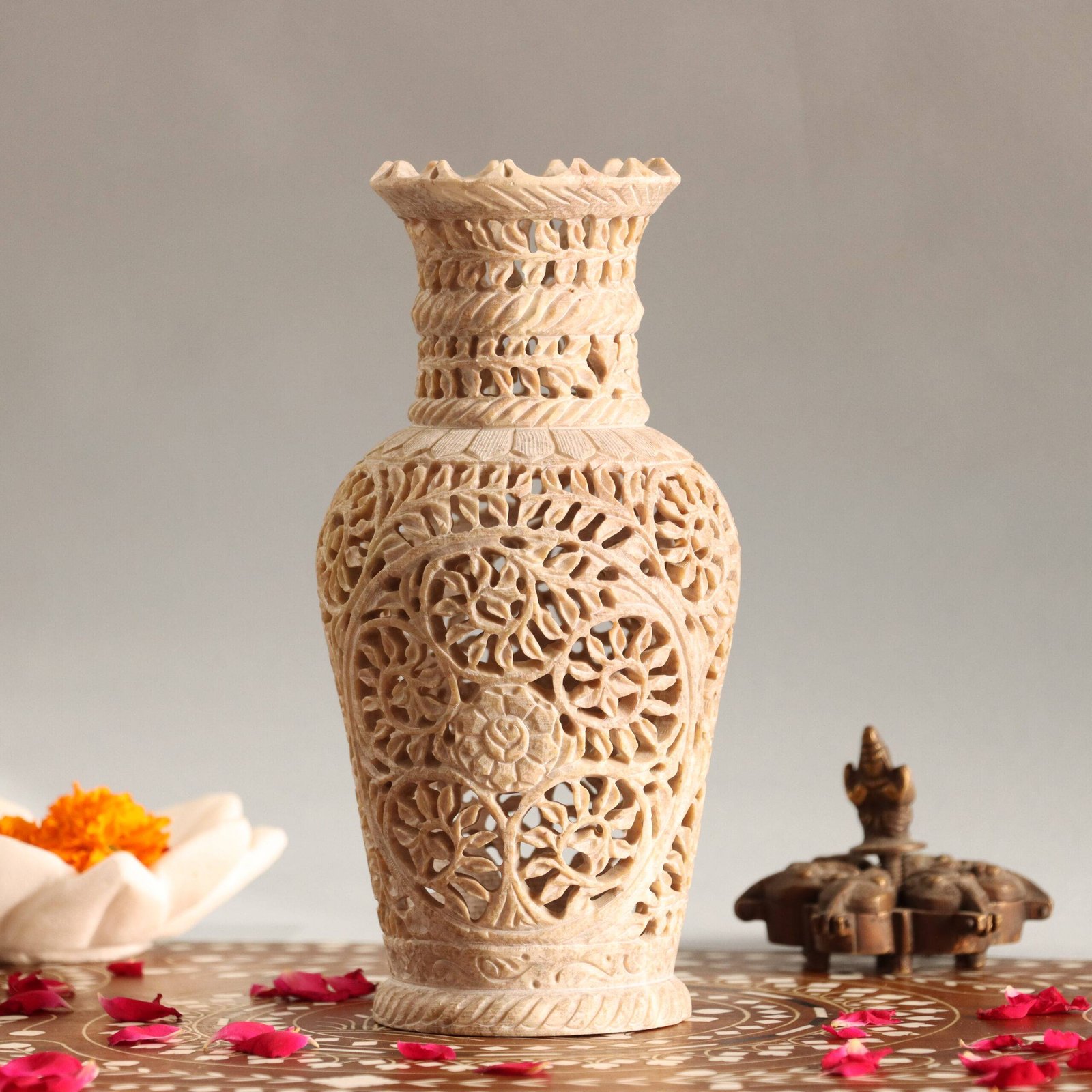 IMG_2618-scaled-1.jpg Hand Carved Soap Stone Vase 8 Inch - Image 1