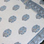 Gulmohar Blue Hand Block Print Double Bed King Size Cotton Bed Sheet - Image 19