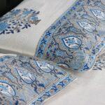 Gulmohar Blue Hand Block Print Double Bed King Size Cotton Bed Sheet - Image 17