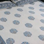 Gulmohar Blue Hand Block Print Double Bed King Size Cotton Bed Sheet - Image 14