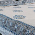 Gulmohar Blue Hand Block Print Double Bed King Size Cotton Bed Sheet - Image 9