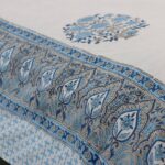 Gulmohar Blue Hand Block Print Double Bed King Size Cotton Bed Sheet - Image 6