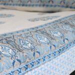 Gulmohar Blue Hand Block Print Double Bed King Size Cotton Bed Sheet - Image 5