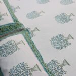 Tree Life Green Hand Block Print Double Bed King Size Cotton Bed Sheet - Image 6