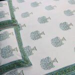Tree Life Green Hand Block Print Double Bed King Size Cotton Bed Sheet - Image 7