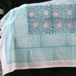 Sweet Lotus Turquoise Hand Block Print Double Bed King Size Cotton Bed Sheet - Image 3