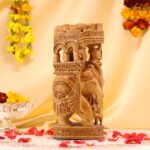 Hand-Carved Wooden Elephant – Intricate Hunting Scene Decor - Image 4