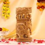 Hand-Carved Wooden Elephant – Intricate Hunting Scene Decor - Image 3