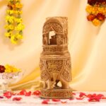 Hand-Carved Wooden Elephant – Intricate Hunting Scene Decor - Image 2