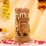 Hand-Carved Wooden Elephant – Intricate Hunting Scene Decor