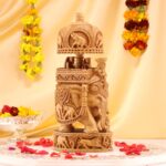 Hand-Carved Wooden Elephant – Intricate Hunting Scene Decor - Image 3