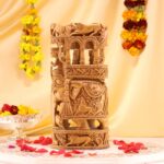 Hand-Carved Wooden Elephant – Intricate Hunting Scene Decor