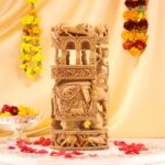 Hand-Carved Wooden Elephant – Intricate Hunting Scene Decor - Image 4
