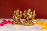Brass Superfine Ganesh Laxmi Idol – Miniature – 2 Inch - Image 2