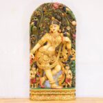Handcrafted Wooden Apsara Wall Panel (4 feet) – Antique Madanika Celestial Nymph Wood Carving