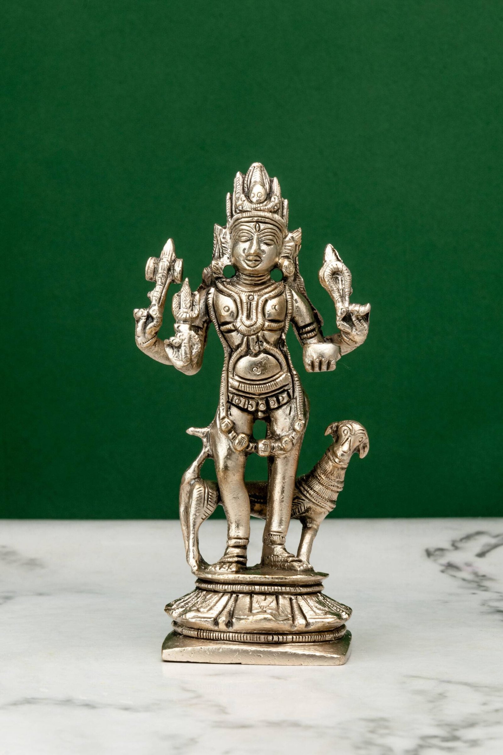 brass-Bhairo-Baba-520-8-scaled-1.jpg Brass Silver-Coated Superfine Standing Bhairo Baba Idol- 5.5 Inches - Image 1