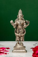 Brass Silver-Coated Superfine Standing Lord Dhanvantari Idol – 6.35 Inches