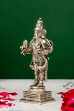 Brass Silver-Coated Superfine Standing Lord Dhanvantari Idol – 6.35 Inches - Image 2