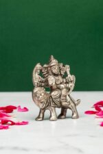 Brass Superfine Ma Durga Idol on Lion – Ashtabhuja – Silver Coated – 2.5 Inch - Image 4