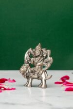 Brass Superfine Ma Durga Idol on Lion – Ashtabhuja – Silver Coated – 2.5 Inch - Image 2